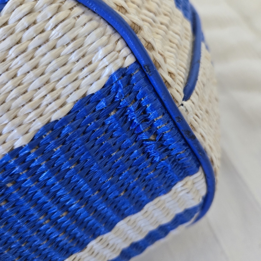 New Kate Spade Wicklow Court Anabette Striped Straw Tote Bag Beige Azure Blue - Picture 16 of 16